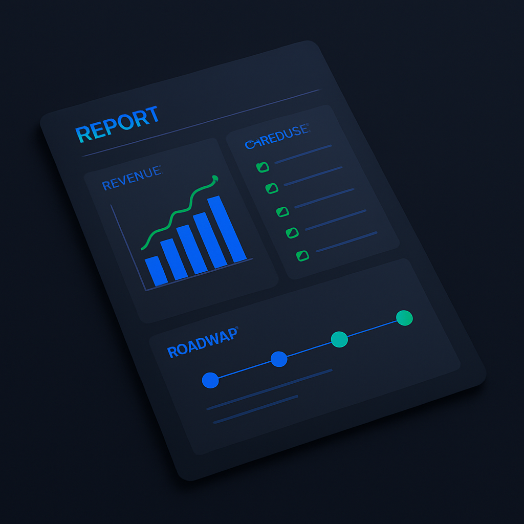 GrowthBlueprint Audit sample showing a revenue-leak map, lead-quality review, and an implementation roadmap.