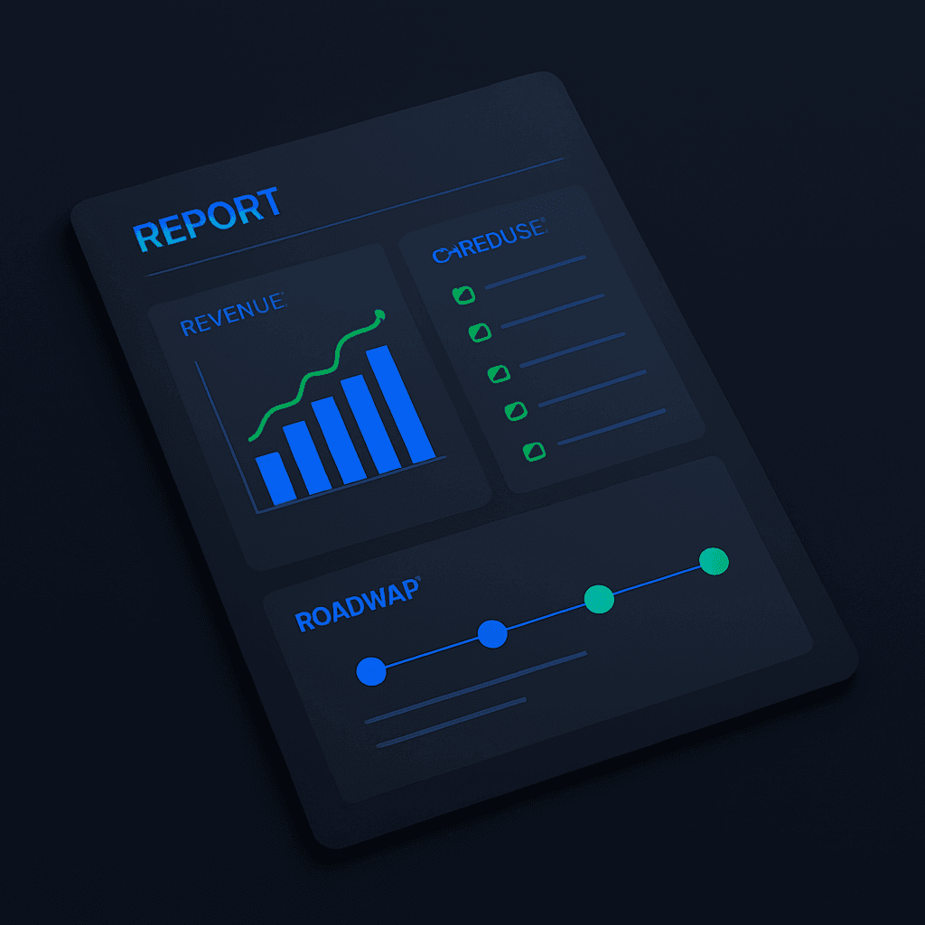 GrowthBlueprint Audit sample showing a revenue-leak map, lead-quality review, and an implementation roadmap.